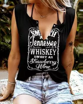 Женские майки, сексуальные летние топы без рукавов с v-образным вырезом, жилет с 3D принтом, черные топы с буквами XS чёрный