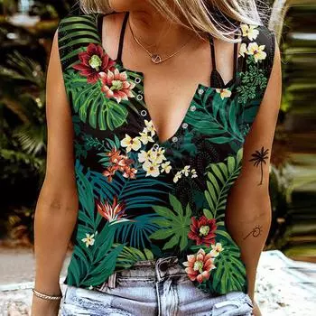 Женские майки, сексуальные летние топы без рукавов с V-образным вырезом, жилет с 3D принтом, красные цветочные топы XS синий