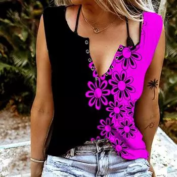 Женские майки, сексуальные летние топы без рукавов с v-образным вырезом, жилет с 3D граффити и цветочным принтом, крутые легкие топы 7XL чёрный