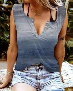Женские майки, сексуальные летние топы без рукавов с V-образным вырезом, жилет, топы с синим узором и 3D принтом XS синий
