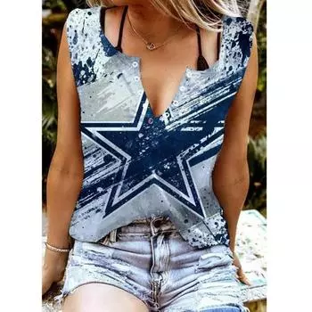 Женские майки, сексуальные летние топы без рукавов с v-образным вырезом, жилет, саржевые топы со звездами и 3D принтом XS синий