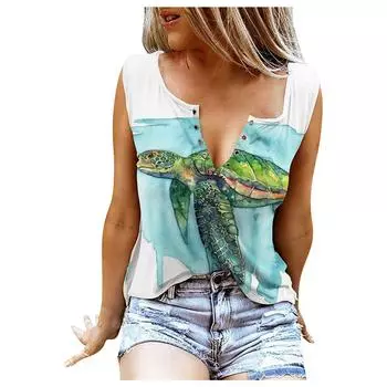 Женские майки, сексуальные летние топы без рукавов с V-образным вырезом, жилет с 3D принтом, крутые легкие топы XS синий