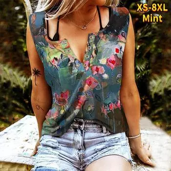 Женские майки, сексуальные летние топы без рукавов с V-образным вырезом, жилет с 3D принтом, топы с танцевальными цветами XS мятный