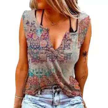 Женские майки, сексуальные летние топы без рукавов с V-образным вырезом, жилет с 3D принтом и плетением цветов, топы XS розовый