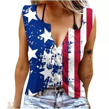 Женские майки, сексуальные летние топы без рукавов с v-образным вырезом, жилет с 3D принтом, красные камуфляжные топы с пентаграммой XS чёрный