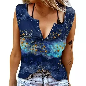 Женские майки, сексуальные летние топы без рукавов с V-образным вырезом, жилет с 3D принтом, топы с воображаемой звездой XS синий