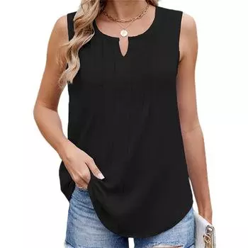 Женские майки-топы однотонные с V-образным вырезом повседневные шифоновые жилеты летние свободные топы без рукавов уличная одежда S чёрный