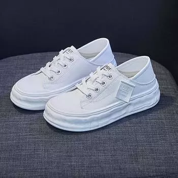 Женские маленькие белые туфли 2024 года, весна, новые, круглые, мягкие, на шнуровке, на толстой подошве, повседневные туфли для женщин 35