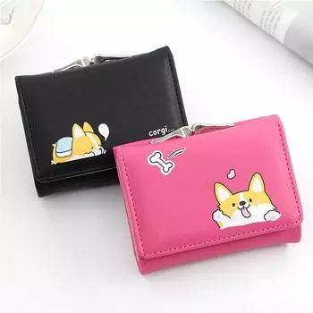 Женские маленькие кошельки Cartera Mujer, милые корги Doge, женские короткие кошельки из искусственной кожи с карманом для монет чёрный