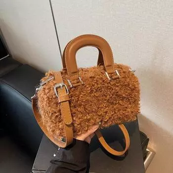 Женские маленькие квадратные сумки из овечьей шерсти, осенние новые повседневные универсальные мини-сумки в стиле ретро, контрастные меховые мини-сумки через плечо