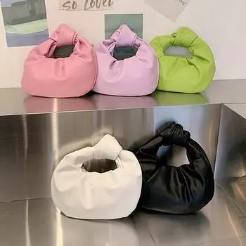 Женские маленькие завязанные сумки, однотонный плиссированный клатч из искусственной кожи, простая сумка-тоут с рюшами для вечеринки и отдыха фиолетовый