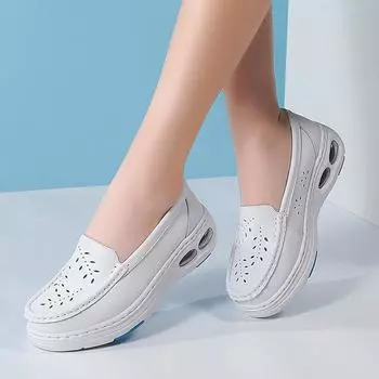 Женские массажные стельки из натуральной кожи, полые дышащие противоскользящие качели, рабочая обувь на платформе с воздушной подушкой на половину ладони 41