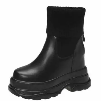 Женские массивные ботинки 10 см, осенние кожаные женские кроссовки со скрытым каблуком, зимние теплые ботинки с мехом внутри, ботинки на молнии и платформе 34 бежевый