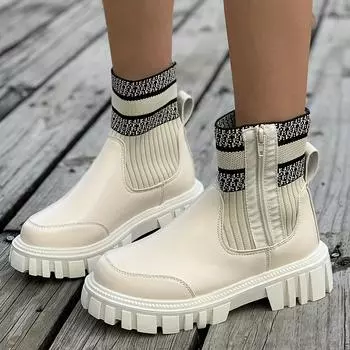 Женские массивные ботинки, модные вязаные ботильоны, женские удобные ботинки 36 чёрный