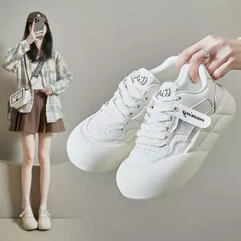 Женские массивные кроссовки без шнуровки на платформе из искусственной кожи, повседневные спортивные прогулочные туфли на шнуровке, удобные легкие кроссовки для бега, теннисные туфли для женщин 35 бежевый