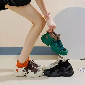 Женские массивные кроссовки, дышащие кроссовки без шнуровки, повседневные кроссовки для бега, удобные легкие вязаные женские теннисные кроссовки для тренировок на шнуровке 35 бежевый