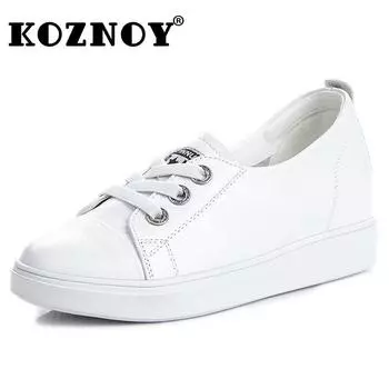 Женские массивные кроссовки Koznoy из вулканизированной кожи 5 см, весенние удобные лоферы на платформе со шнуровкой, летние осенние брендовые удобные лоферы 34