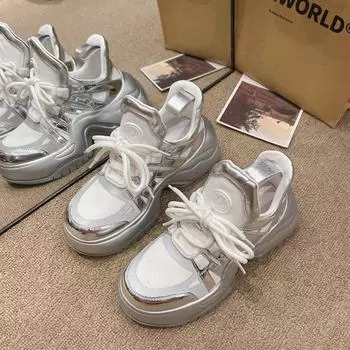 Женские массивные кроссовки на весну и осень, новые вулканизированные туфли на толстой подошве, женские дышащие сетчатые кроссовки на платформе со шнуровкой 35