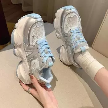 Женские массивные кроссовки, осенний новый модный дизайн, сетчатая дышащая толстая подошва, вулканизированная обувь, женская повседневная обувь для ходьбы 35