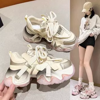 Женские массивные кроссовки, повседневная вулканизированная обувь, женские осенние кроссовки 2024, новые черные кроссовки на высокой платформе, белые кроссовки на шнуровке 40