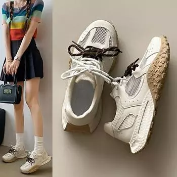 Женские массивные кроссовки, тренды 2024 года, летняя новая мода, повседневная женская вулканизированная обувь, спортивные кроссовки на высокой платформе для женщин 35 белый