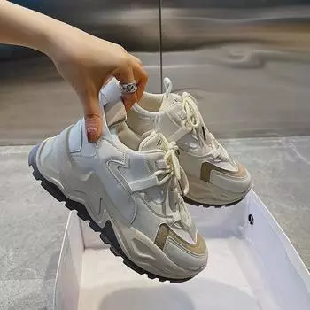 Женские массивные кроссовки женские 2020 модные женские туфли на платформе со шнуровкой дышащие женские вулканизированные нескользящие прогулочные туфли 35 бежевый