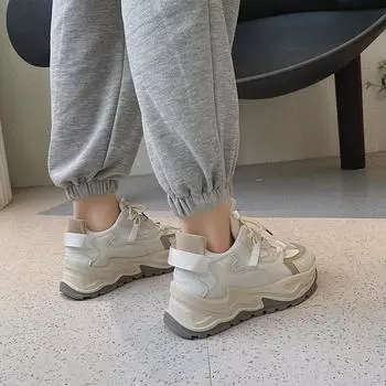 Женские массивные кроссовки женские 2025 модные женские на платформе со шнуровкой дышащие женские вулканизированные нескользящие прогулочные туфли 35 бежевый