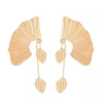 Женские массивные серьги-подвески, серьги в форме веера с листом гинкго, винтажные богемные текстурированные серьги-подвески, ювелирные подарки для нее золотистый