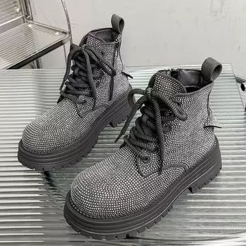 Женские массивные туфли-одиночки, осенние, новые, с круглым носком, замшевые, с ремешком спереди, толстая подошва, нескользящая, короткие ботинки 35 чёрный