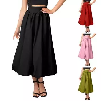 Женские макси-юбки Длинная юбка А-силуэта Плиссированная юбка-миди Юбка-баллон L чёрный