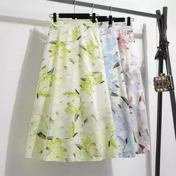 Женские макси-юбки, модные женские винтажные юбки трапециевидной формы с цветочным принтом и эластичной резинкой на талии, женские повседневные свободные шифоновые юбки One Size синий