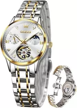 Женские механические часы OLEVS, автоматические, симпатичные, женские часы, водонепроницаемые, светящиеся, бриллиантовые, сверкающие, женские часы с датой, белые