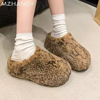 Женские меховые балетки из хлопка, зимние повседневные хлопковые туфли, женская мода 2025 года, теплые удобные зимние ботинки с открытой пяткой, шлепанцы 35 серый