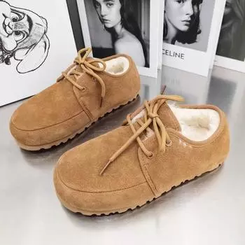 Женские меховые балетки замшевые ботильоны зимние ботинки теплые плюшевые хлопковые туфли зимняя повседневная обувь 2025 тренд удобные нескользящие туфли Botas De Mujer 35