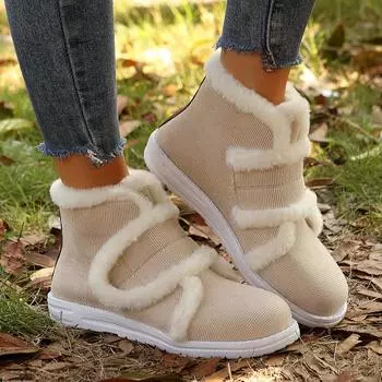 Женские меховые ботильоны на плоской подошве, кроссовки, зимняя новая тенденция 2025 года, повседневная спортивная обувь для гладиаторов, теплые короткие плюшевые зимние ботинки Mujer 36 бежевый