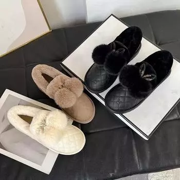 Женские меховые полусапожки, зимние повседневные сапоги на толстой подошве, плюшевые и теплые женские хлопковые туфли без застежек на платформе Botines Mujer 35