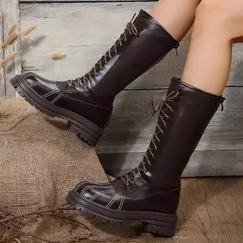 Женские меховые сапоги на платформе до середины голени, зимняя женская обувь, новые черные коричневые гладиаторские мотоциклетные ботинки на шнуровке, короткие плюшевые ботинки Mujer 36 чёрный