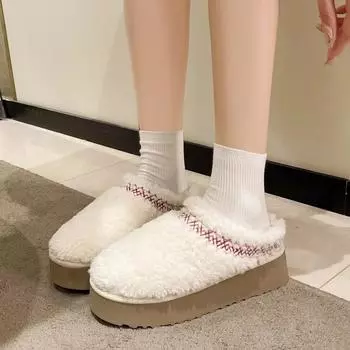 Женские меховые тапочки, ботильоны, зимние уличные туфли на плоской подошве, короткие плюшевые теплые шлепанцы для снега, хлопковая обувь, бренд 2024 35 хаки