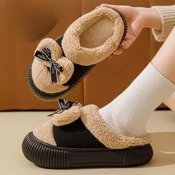 Женские меховые тапочки с каблуком 36-37 чёрный