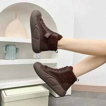 Женские меховые теплые ботинки на среднем каблуке, женские повседневные туфли на платформе из толстого хлопка, зимние ботильоны, туфли-лодочки, короткие плюшевые зимние ботинки 35 хаки