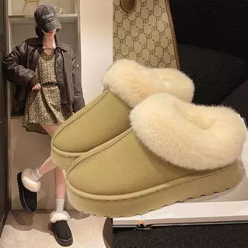 Женские меховые зимние сапоги больших размеров, повседневные, короткие, на толстой подошве, ботинки Martin, бархатные, хлопковые, размеры 36-43 36 коричневый