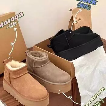 «Женские меховые зимние сапоги с бархатной подкладкой — толстая подошва, короткие, от Zhou Dongyu» Size 39