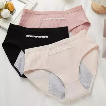 Женские менструальные трусики для предотвращения подтекания, хлопковые, большого размера, с карманами M чёрный