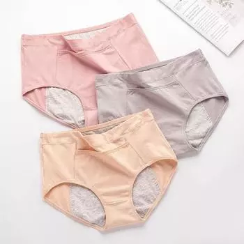 Женские менструальные трусы с карманом, однотонные, большого размера, мягкие, с приподнятой попоной, со средней талией, бесшовные, эластичные, непромокаемые трусы для менструации XL