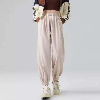Женские мешковатые эластичные хлопковые спортивные брюки с высокой талией, свободные винтажные толстые спортивные брюки, шикарные брюки со шнурком One size розовый