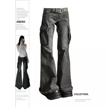 Женские мешковатые джинсы-карго, винтажные, 90-е, эстетичные, большие, джинсовые брюки, ковбойские брюки с высокой талией в стиле Харадзюку 2000-х годов, дрянная одежда XS синий