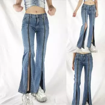 Женские мешковатые джинсы с высокой талией, прямые брюки, винтажные широкие джинсовые брюки, уличная одежда L небесно-голубой