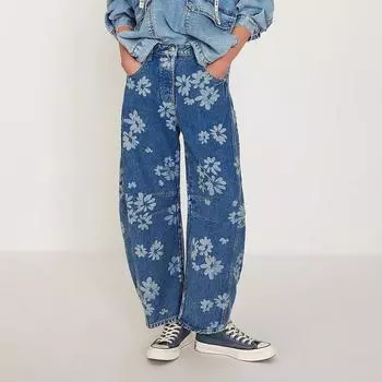 Женские мешковатые джинсы со средней талией, широкие свободные джинсовые брюки-бойфренды, прямые укороченные джинсы-бочонки L синий
