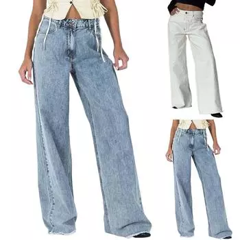 Женские мешковатые джинсы в стиле хип-хоп, широкие джинсы со средней и низкой талией, свободные джинсы-бойфренды, винтажные джинсовые брюки L светло-синий
