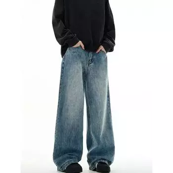 Женские мешковатые джинсы, винтажные синие ковбойские брюки, джинсовые брюки в стиле Харадзюку, большие размеры, эстетичная уличная одежда 90-х, Y2k, дрянная одежда 2000-х годов S синий